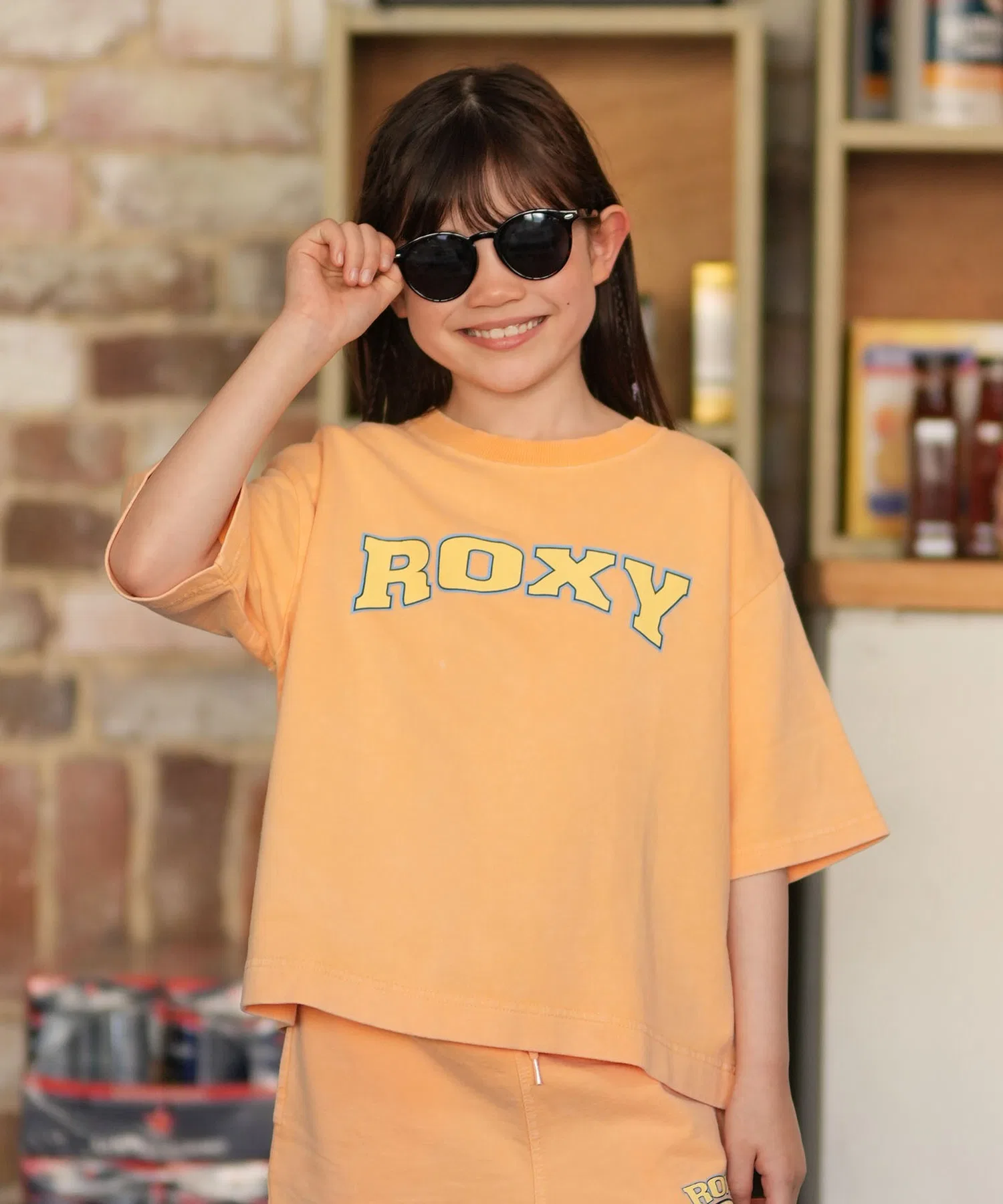 Детская футболка ROXY MINI WAVE CLUB с логотипом оранжевая