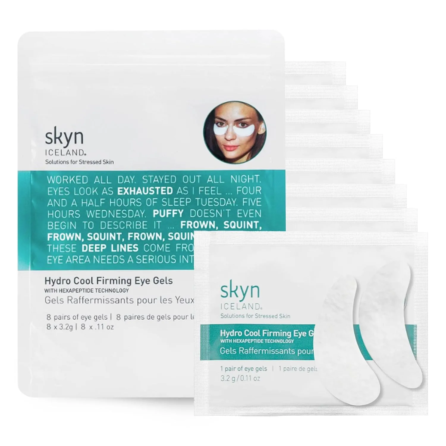 Skyn Iceland Hydro Cool Firming Under Eye Patches, мгновенное охлаждение для отечных и уставших глаз с пептидами и коэнзимом Q10, 10-минутная процедура, веган, для всех типов кожи, 8 пар
