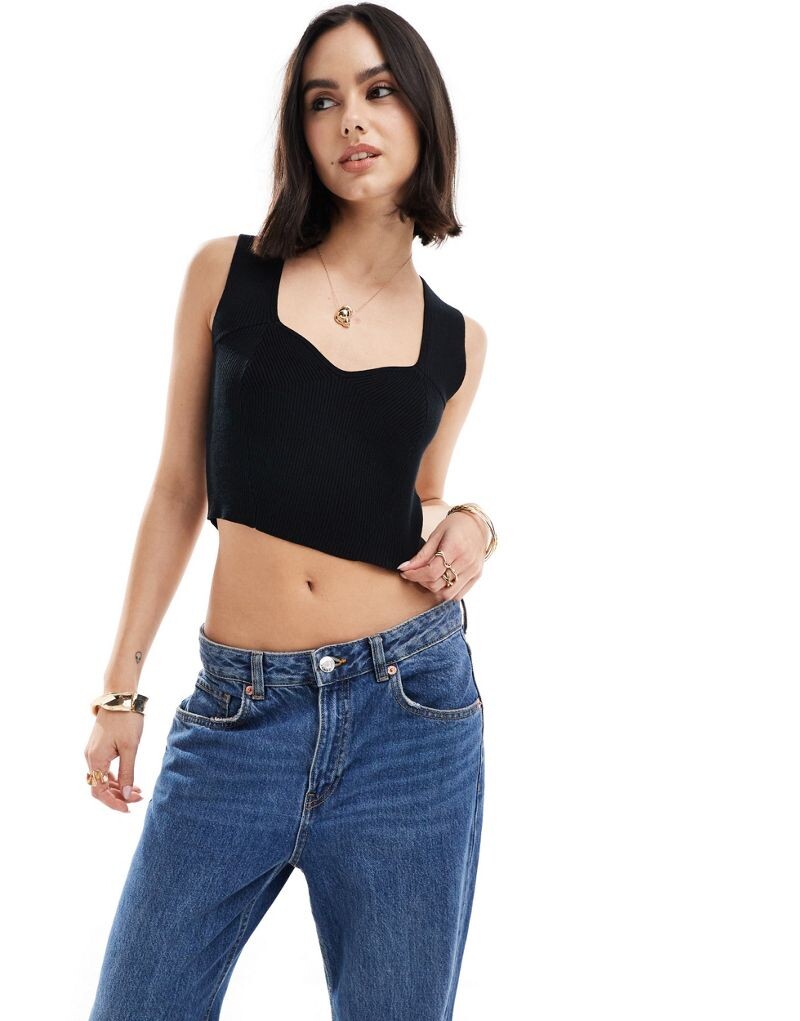 

Vero Moda – черный вязаный топ в рубчик с вырезом в форме сердца