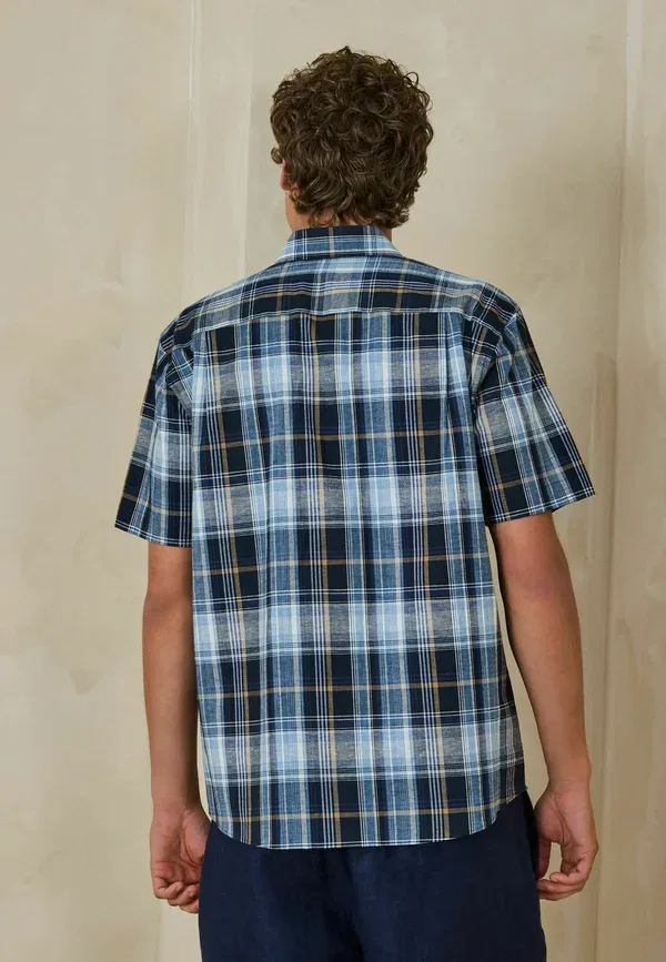 Рубашка Next, Regular fit cotton linen check short sleeve shirt, синий мадрас — фото 2