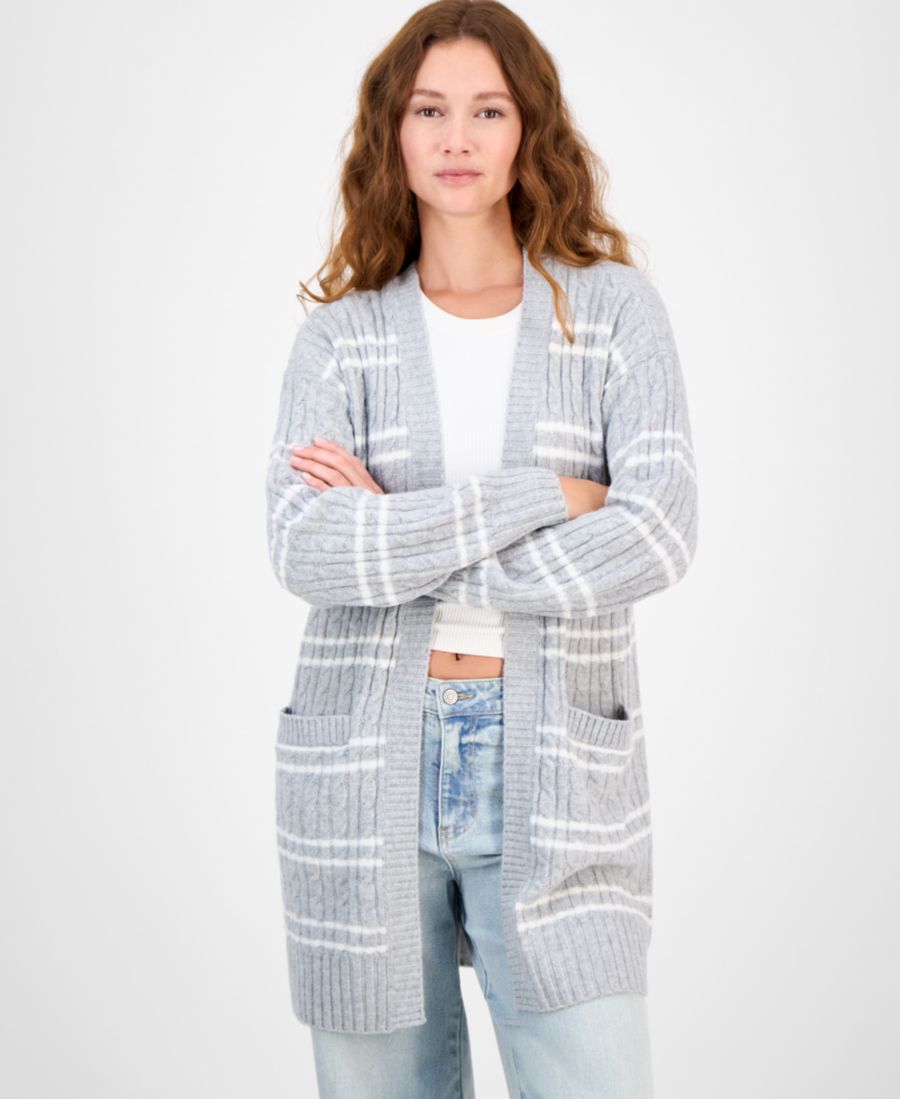 

Детский кардиган миди с открытым передом и длинными рукавами Hippie Rose, Heather Grey/White Stripe