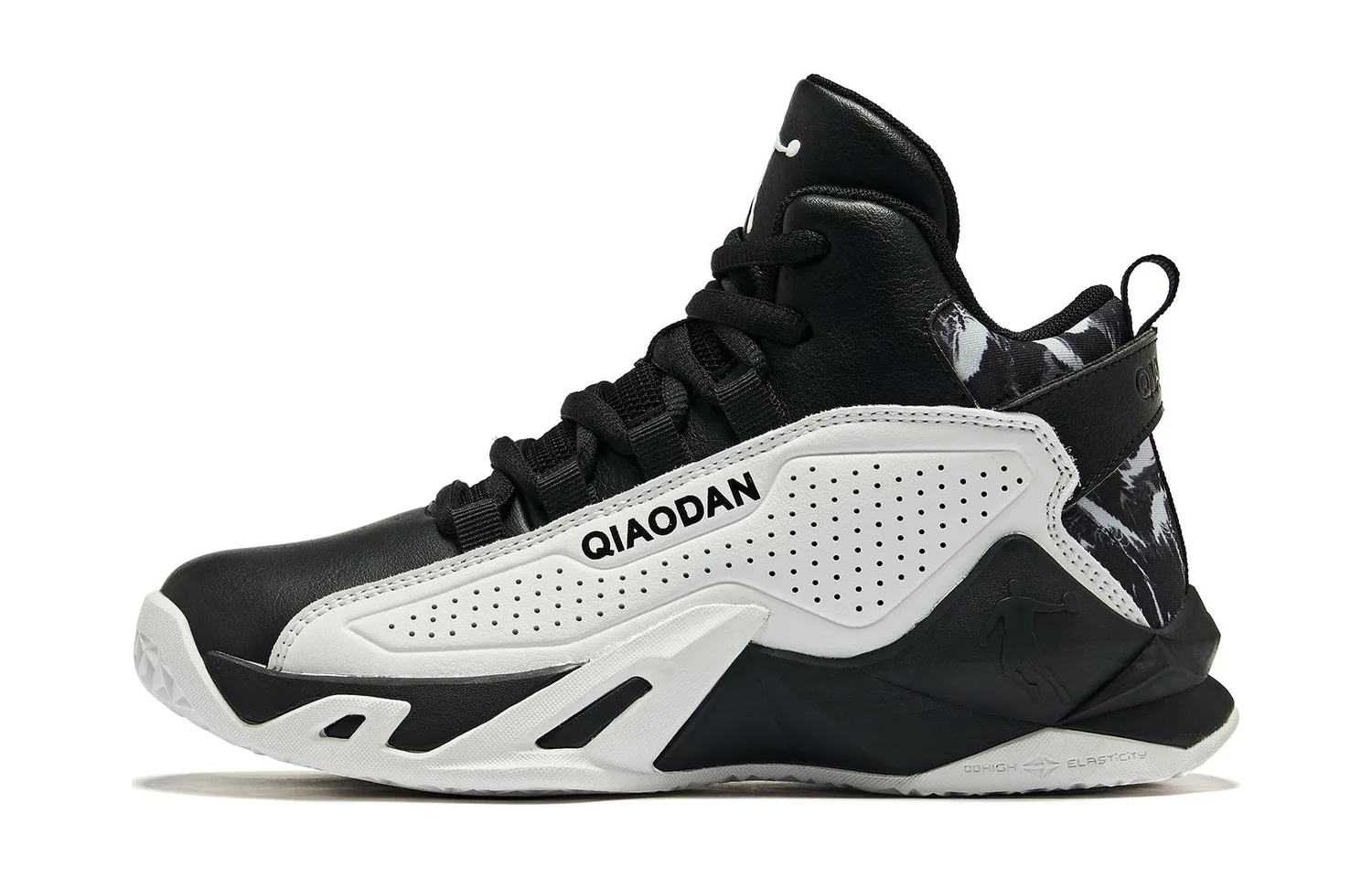 QIAODAN Детские баскетбольные кроссовки high top из искусственной кожи черно-белые