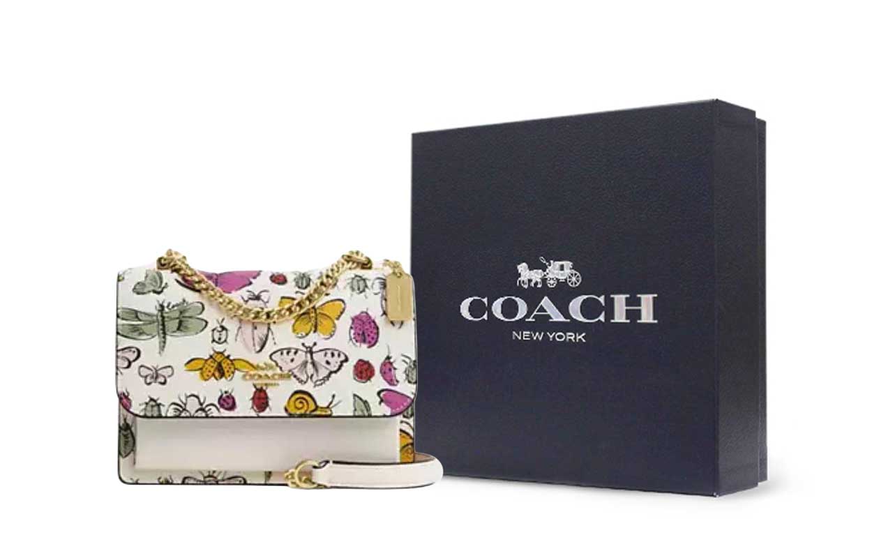 

COACH Клатч из лакированного холста с гладкой кожаной отделкой, маленькая женская сумка-кроссбоди gold & chalk multicolor