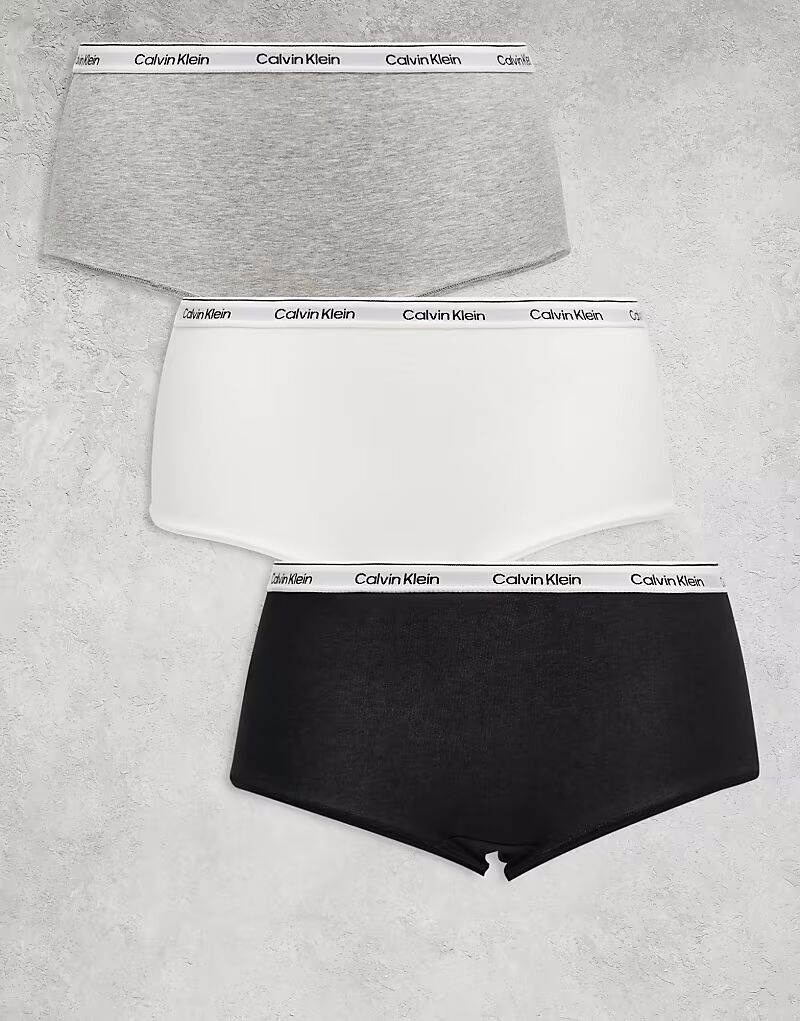 

Комплект из 3 пар трусов-шорт Calvin Klein Modern Logo черного/белого/серого цвета