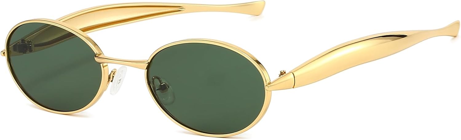 

Ретро-солнцезащитные очки овальной формы золотистого цвета для женщин и мужчин, модные очки в металлической оправе в стиле «сардины», винтажные солнцезащитные очки в стиле 90-х REELORATTA, Gold Frame Green Lens