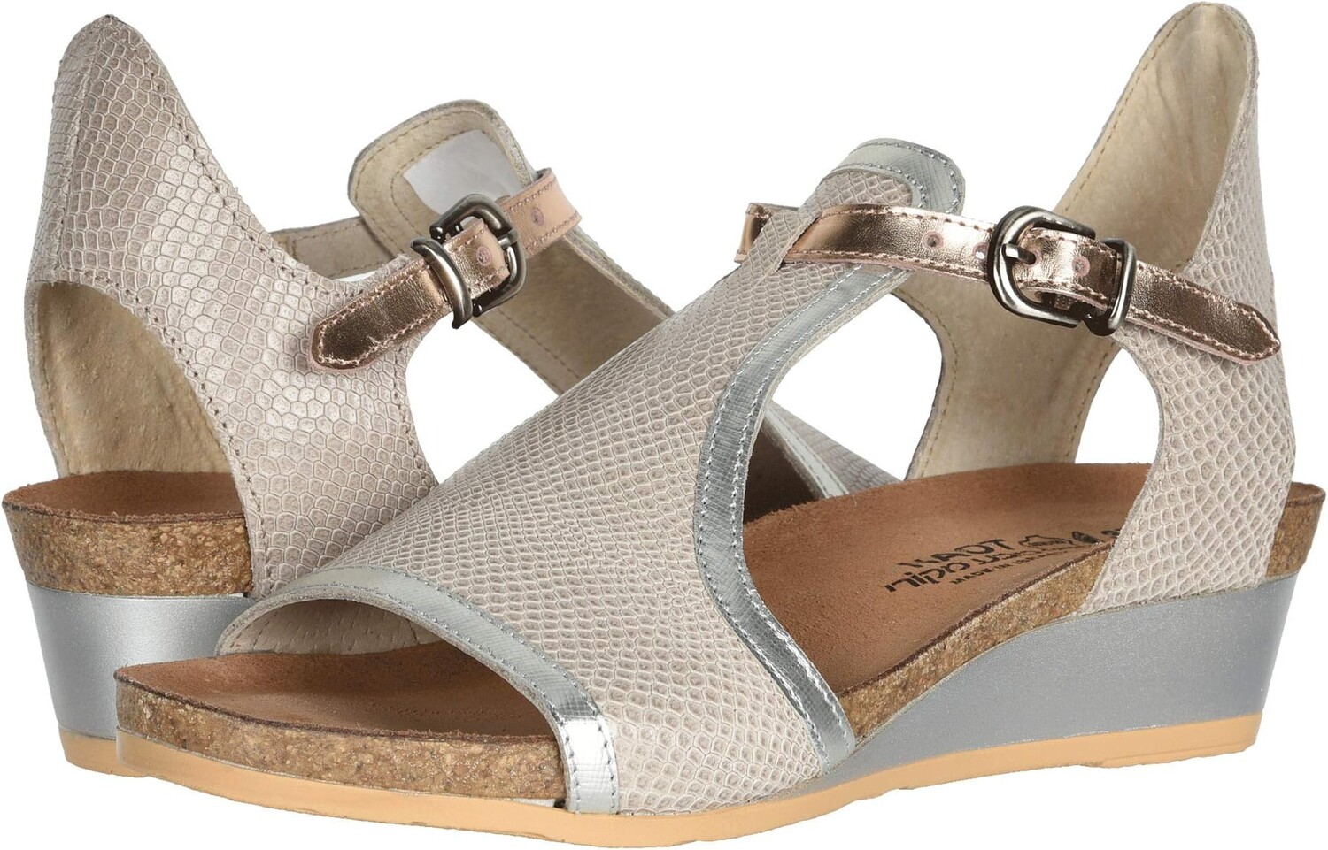 

Босоножки Fiona Naot, цвет Beige Lizard Leather/Silver Luster Leather/Rose Gold Leather
