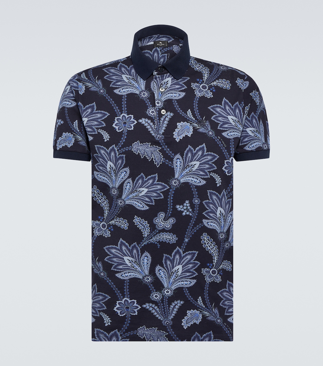 

Рубашка-поло из хлопкового пике с принтом Etro, Print On Blue Base