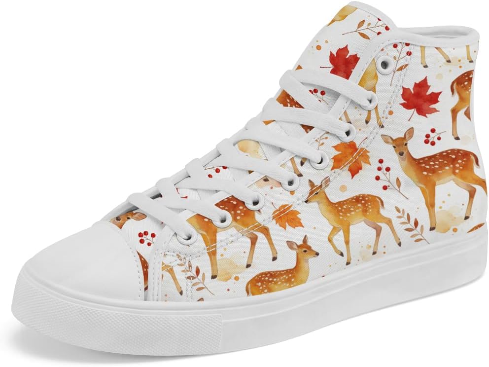 

Высокие кеды из канвы с изображением оленя для мужчин и женщин, повседневные кроссовки на шнуровке Chebing, белый