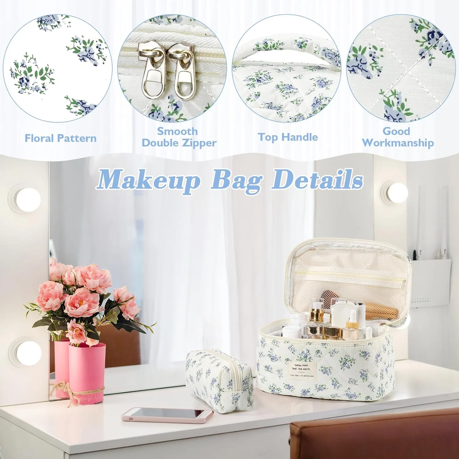 Набор из 3 косметичек BuyCard с цветочным узором Buycard, Light Blue — фото 3