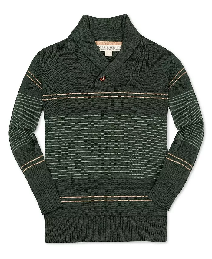 

Мальчиковый органический джемпер с длинным рукавом в полоску и шальным воротником Hope & Henry, зеленый