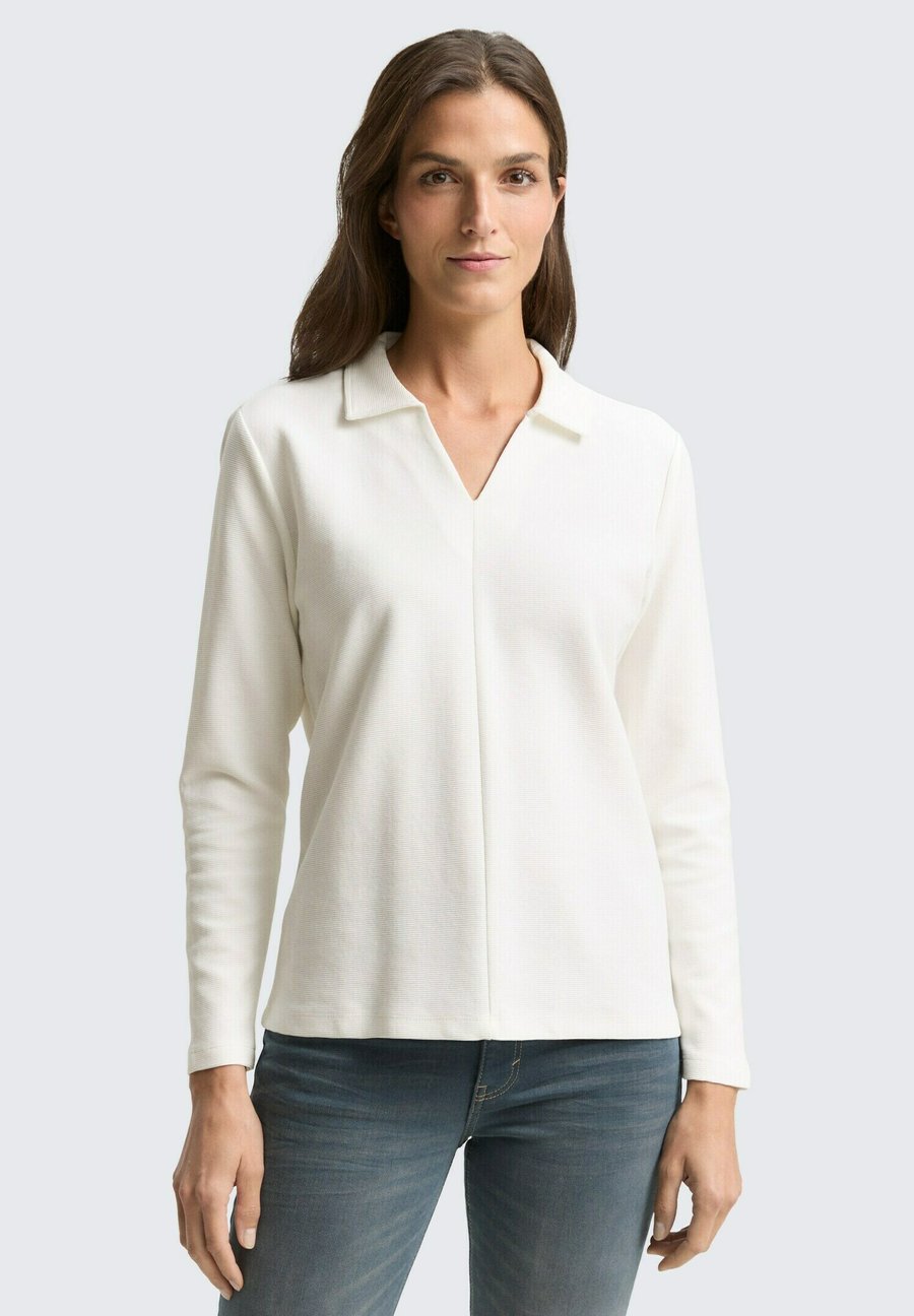 

Поло TOM TAILOR LANGARM MIT KRAGEN, Whisper White/Off-White