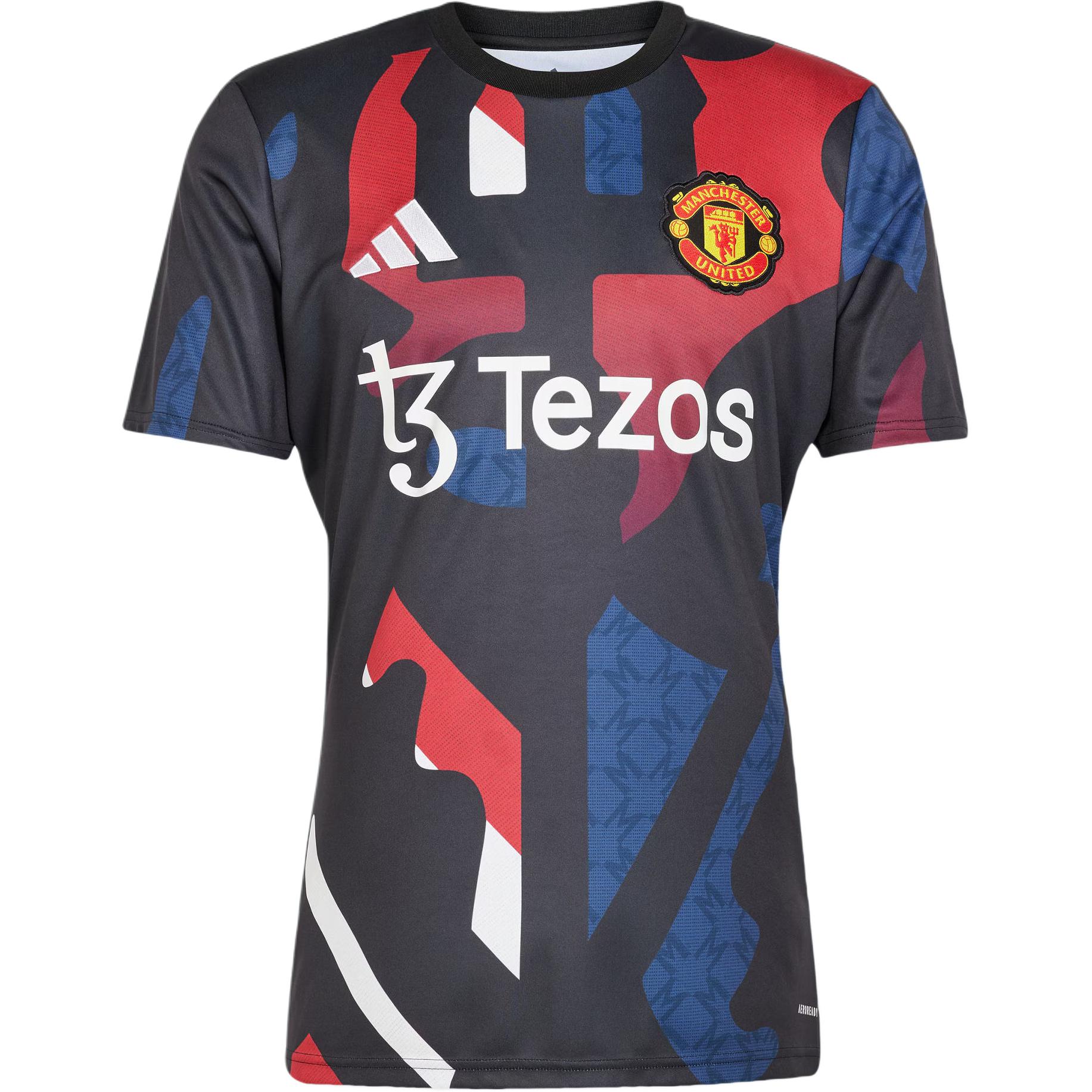 Футболка Free Shipping With AdiClub Manchester United 24/25 Pre Match Jersey Adidas, черный/красный/белый/темный индиго — фото 3