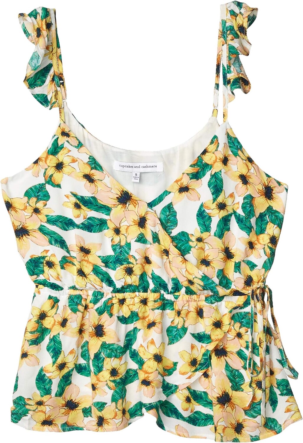 

Футболка Cupcakes and Cashmere Aprilia Printed Wrap Cami with Ruffle Detail, слоновая кость
