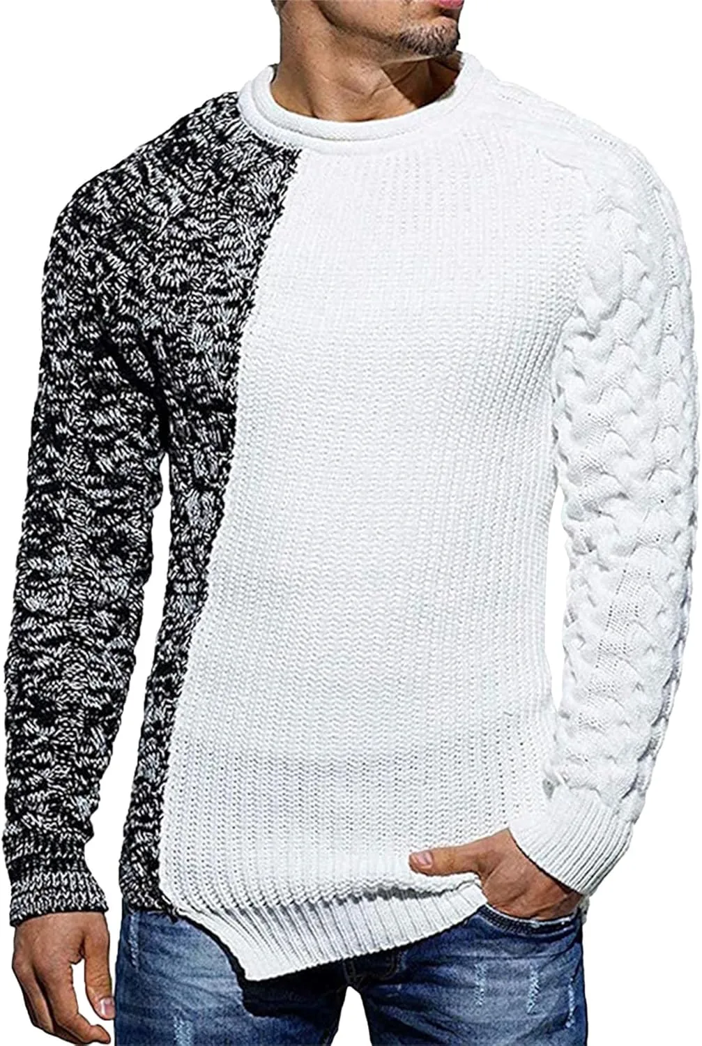 

Мужской свитер Maiyifu-GJ с длинным рукавом, Slim Fit, блок цветов