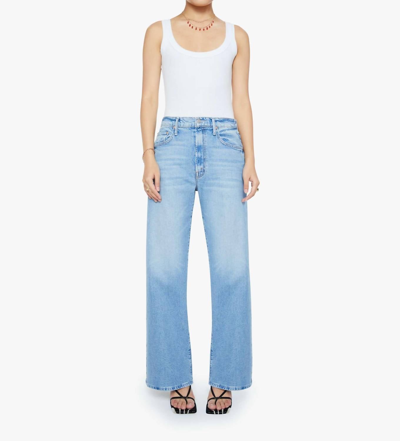 

Джинсы Lasso Sneak с высокой талией и широкими штанинами светло-голубого цвета Mother, Light-Blue Wash