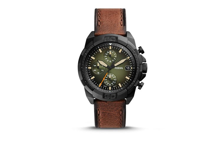 

FOSSIL Часы Wrist Watch Quartz Movement Leather Strap 44mm Green Dial Men's Watch, Black Dial