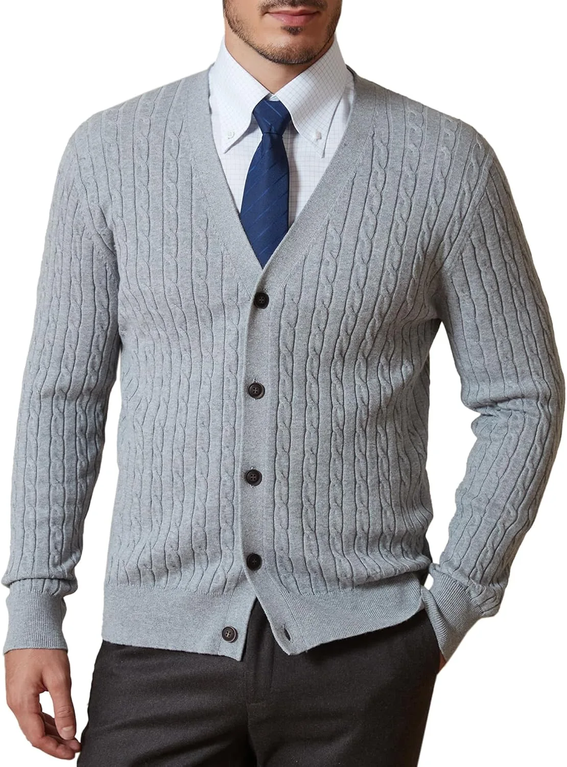 

Мужской кардиган Kallspin из чистого хлопка с воротником V-образной формы