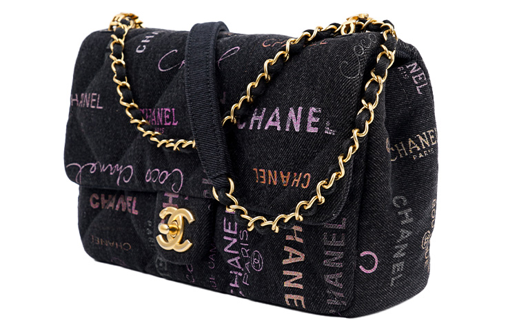 Chanel Классическая сумка с клапаном из денима CF, сумка на цепочке, наплечная сумка, сумка через плечо, женская, черная — фото 3