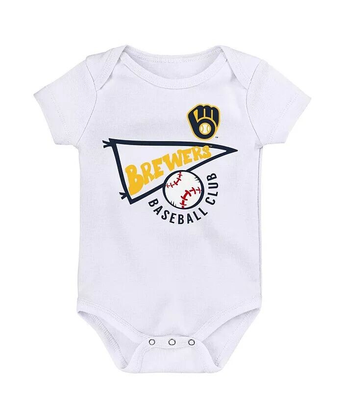 Набор из трех боди Milwaukee Brewers Biggest Little Fan для маленьких мальчиков и девочек: золотой, белый, Хизер-серый Outerstuff, золотой — фото 2