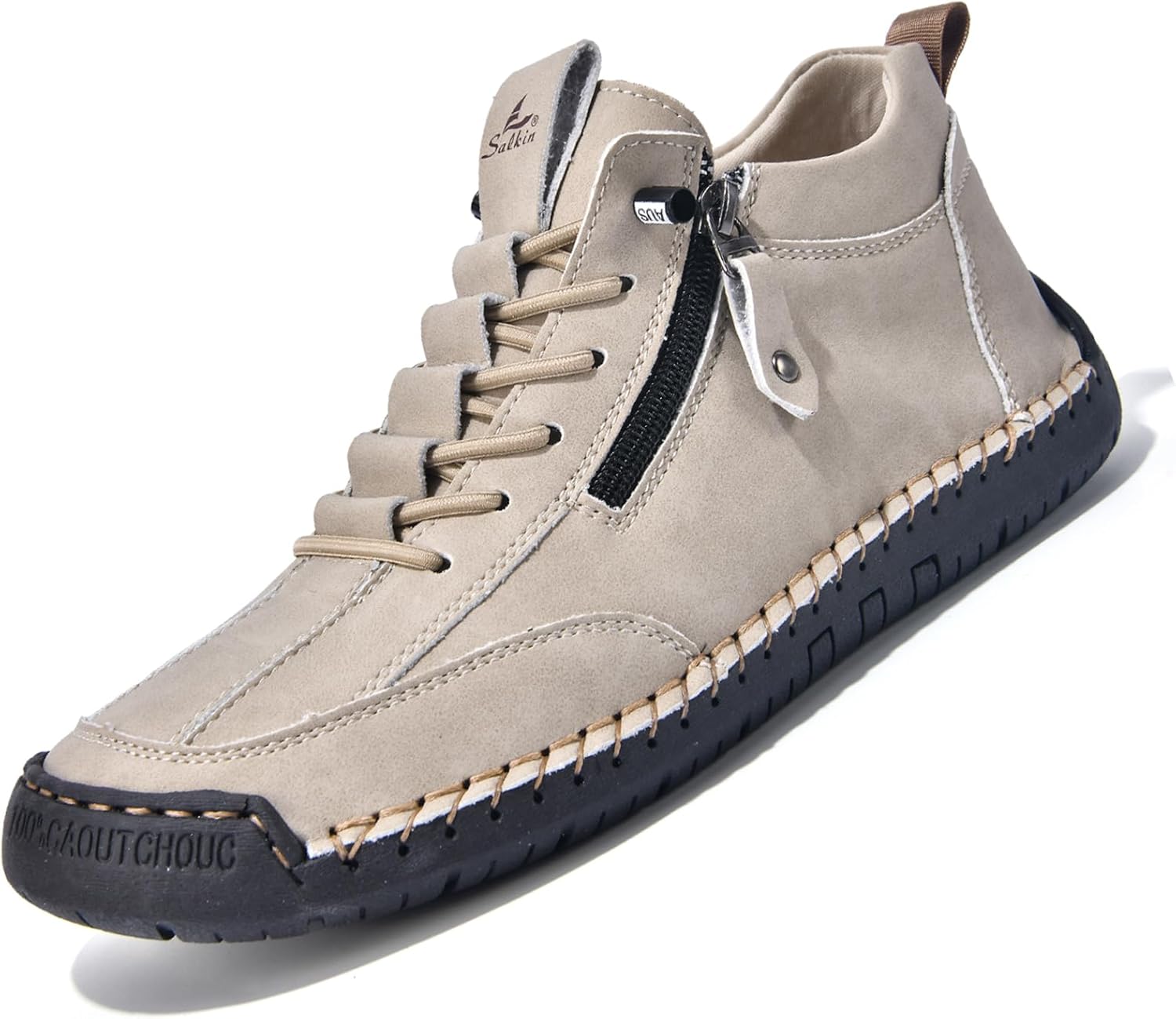 

Мужские повседневные кожаные ботинки Чукка на щиколотку Средние по высоте Ручная работа С боковой молнией Слипоны Лоферы Легкие ботинки для ходьбы и вождения Devileyeze, бежевый