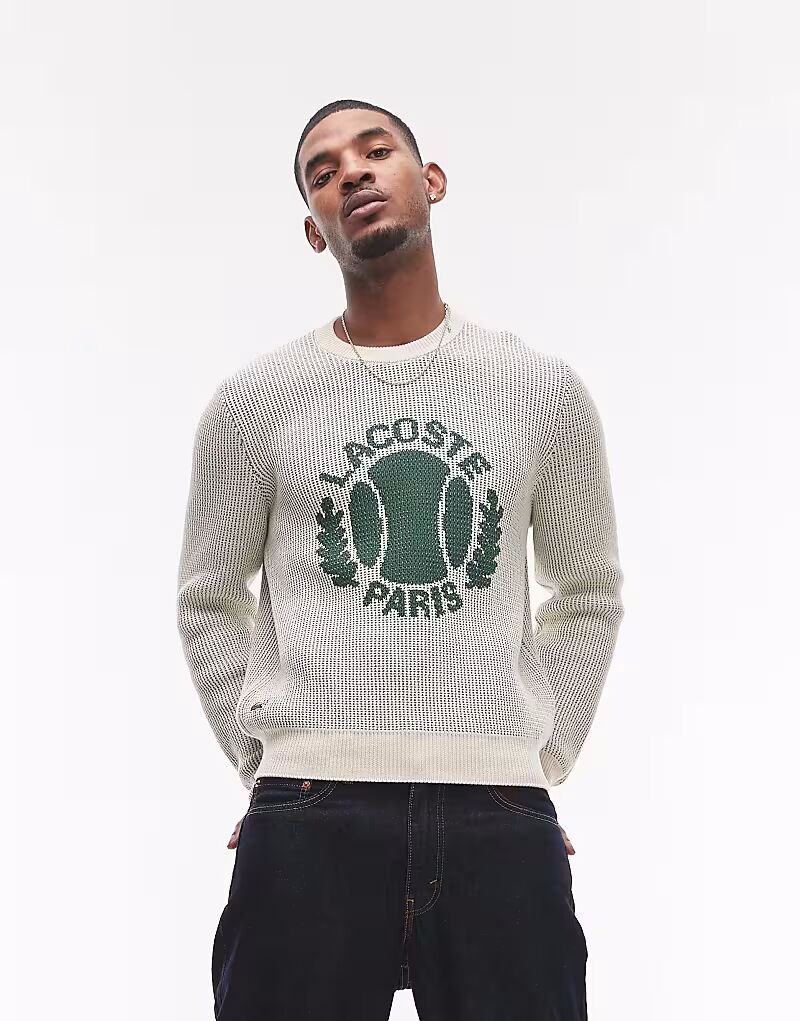

Джемпер Lacoste с длинными рукавами и круглым вырезом белого цвета с теннисной эмблемой