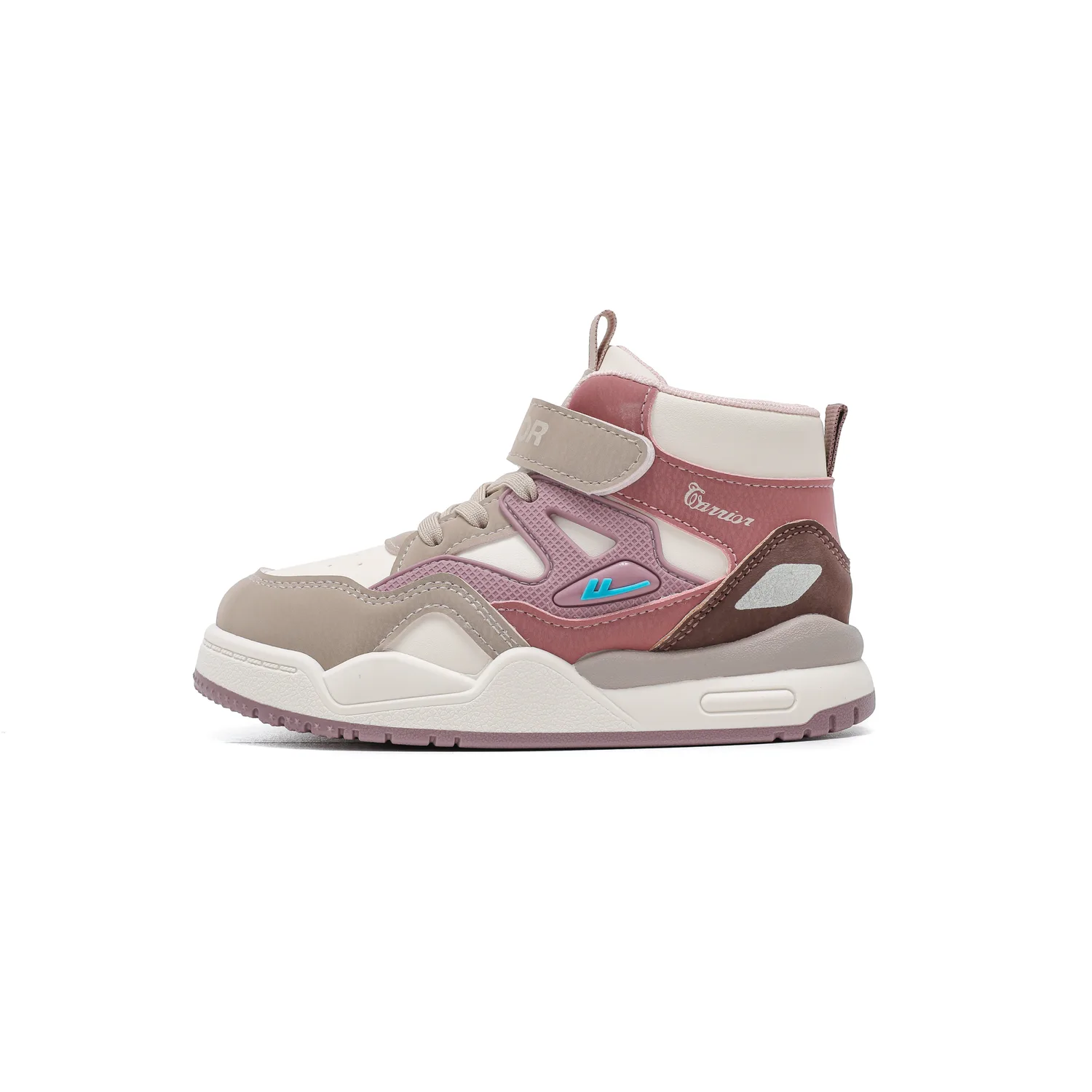 Детские скейтерские кроссовки mid-top из искусственной кожи с противоскользящей подошвой и амортизацией WARRIOR, Beige/Pink/Cameo Brown