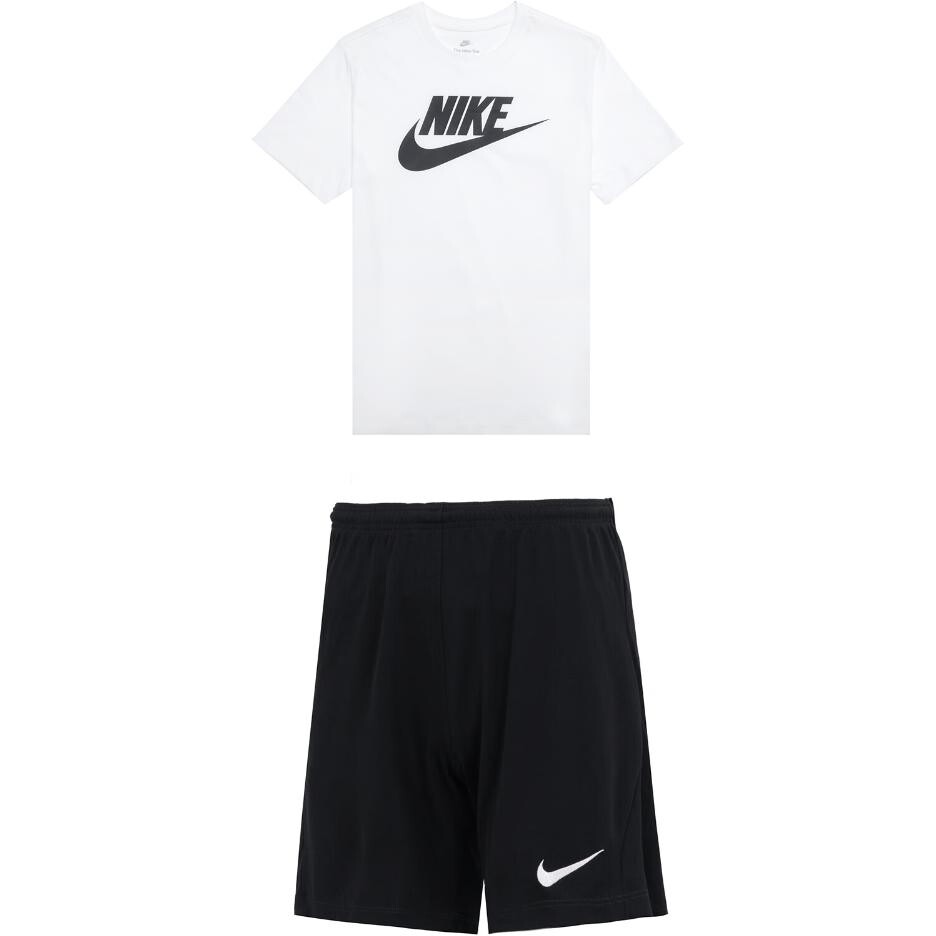 

Повседневная спортивная одежда для мужчин, белый топ и черные шорты Nike, белый