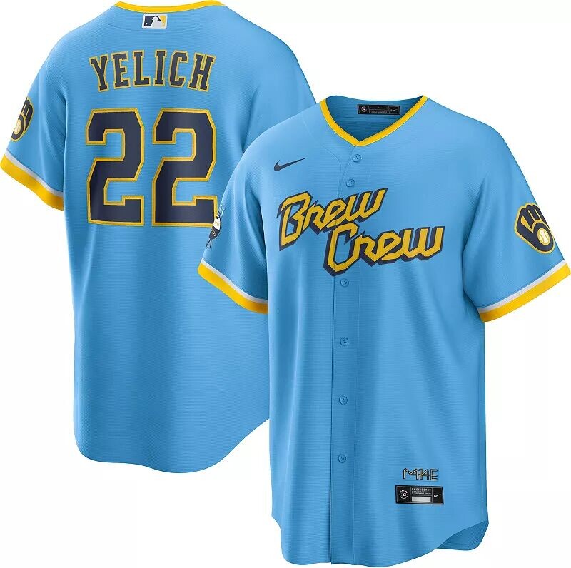 

Мужская майка Nike Milwaukee Brewers 2022 City Connect Christian Yelich #22 Cool Base