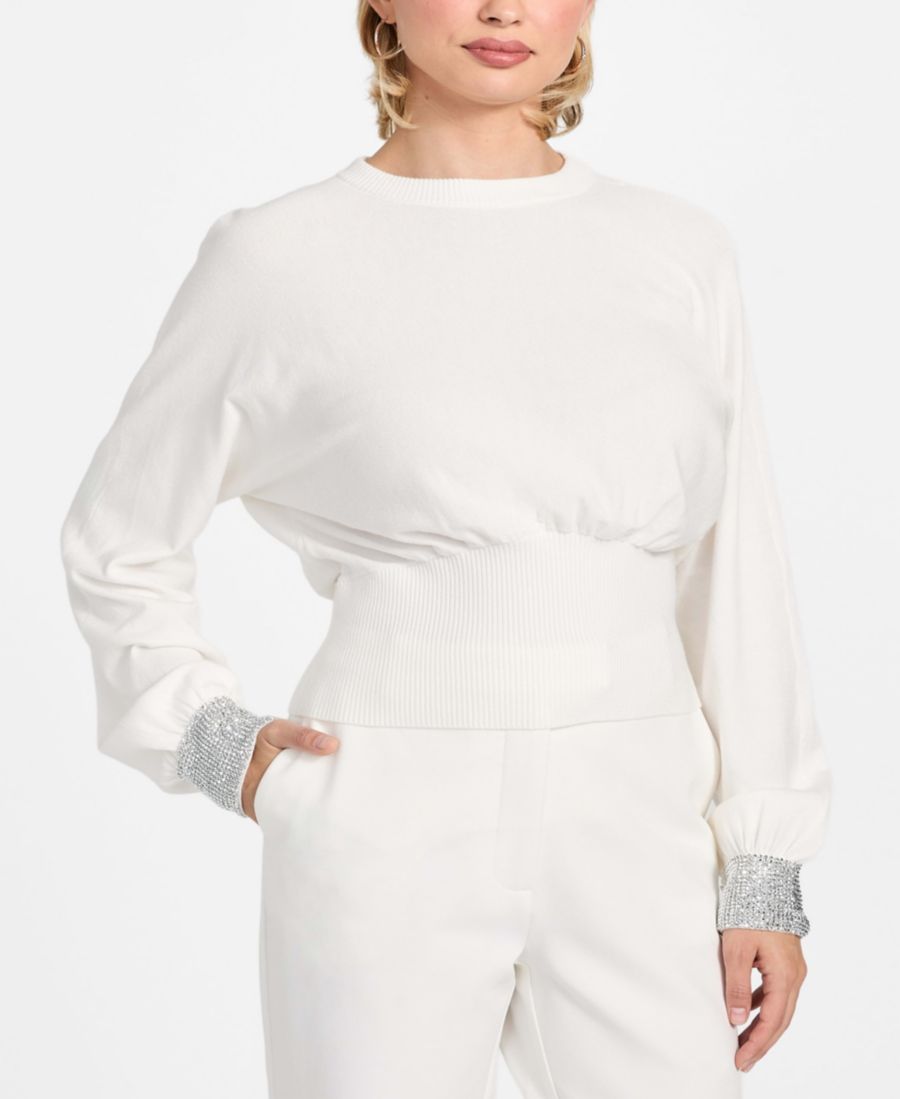 

Женский свитер Posa с длинными рукавами и блестящими манжетами GUESS, Dove White/silver