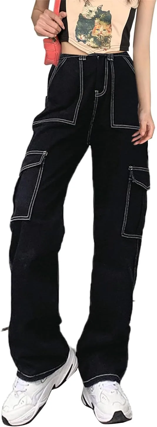 

Женские джинсы-карго с высокой талией и широкими штанинами ZYULACKY