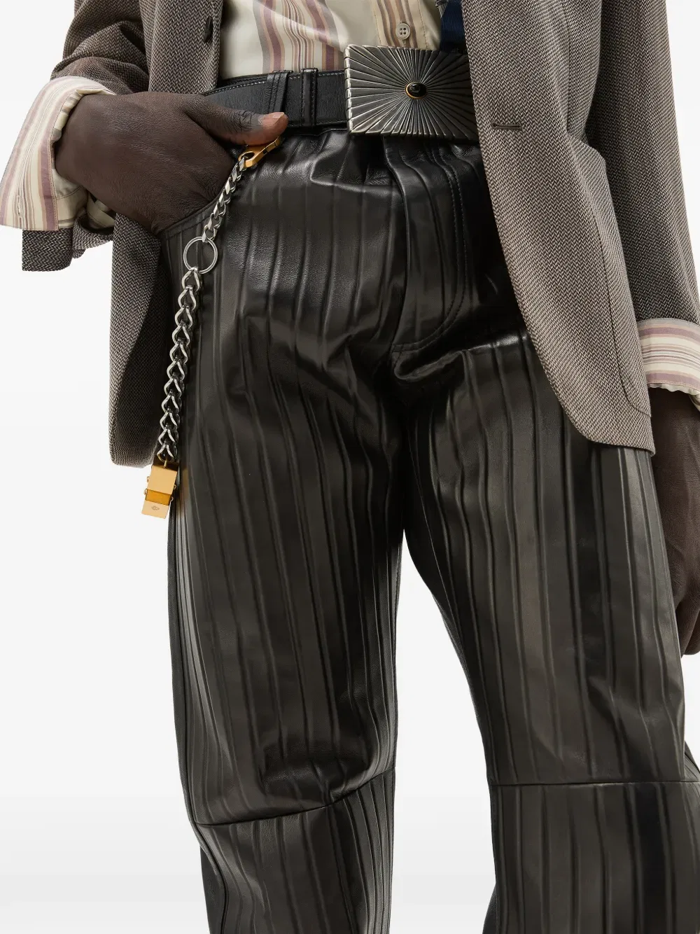 Брюки из тисненой кожи Versace, черный — фото 4