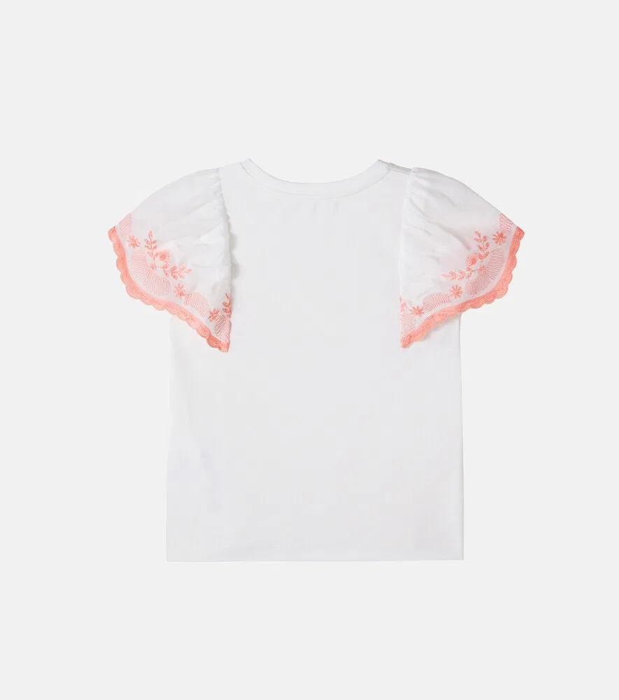 Вышитая хлопковая футболка Chloé Kids, белый — фото 2