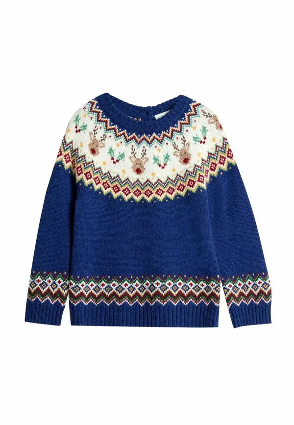 Рождественский джемпер в стиле fair isle стандартного кроя Jojo Maman Bébé, Navy Blue Reindeer