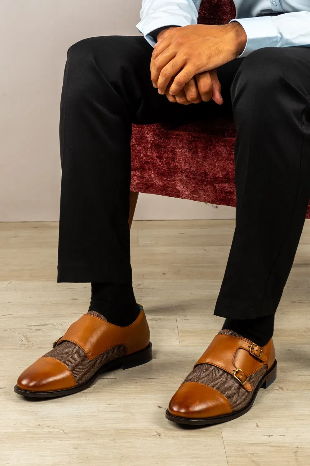 Туфли Monk Strap из кожи и твида Oswin Hyde, бежевый — фото 2