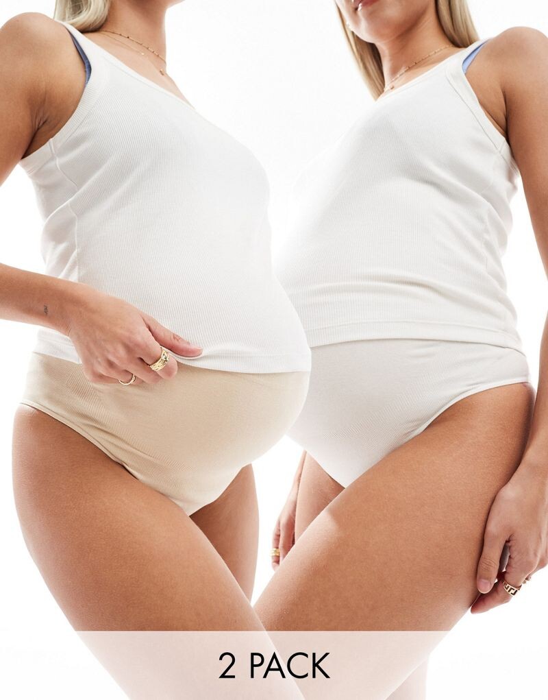 

Mamalicious Maternity - Комплект из 2 стрингов бело-бежевого цвета с поясом для живота Mama.licious