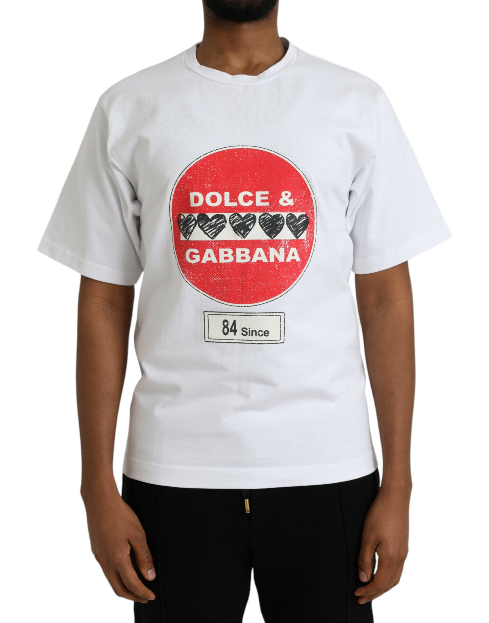 Белая хлопковая футболка с круглым вырезом и короткими рукавами Amor Heart Dolce & Gabbana