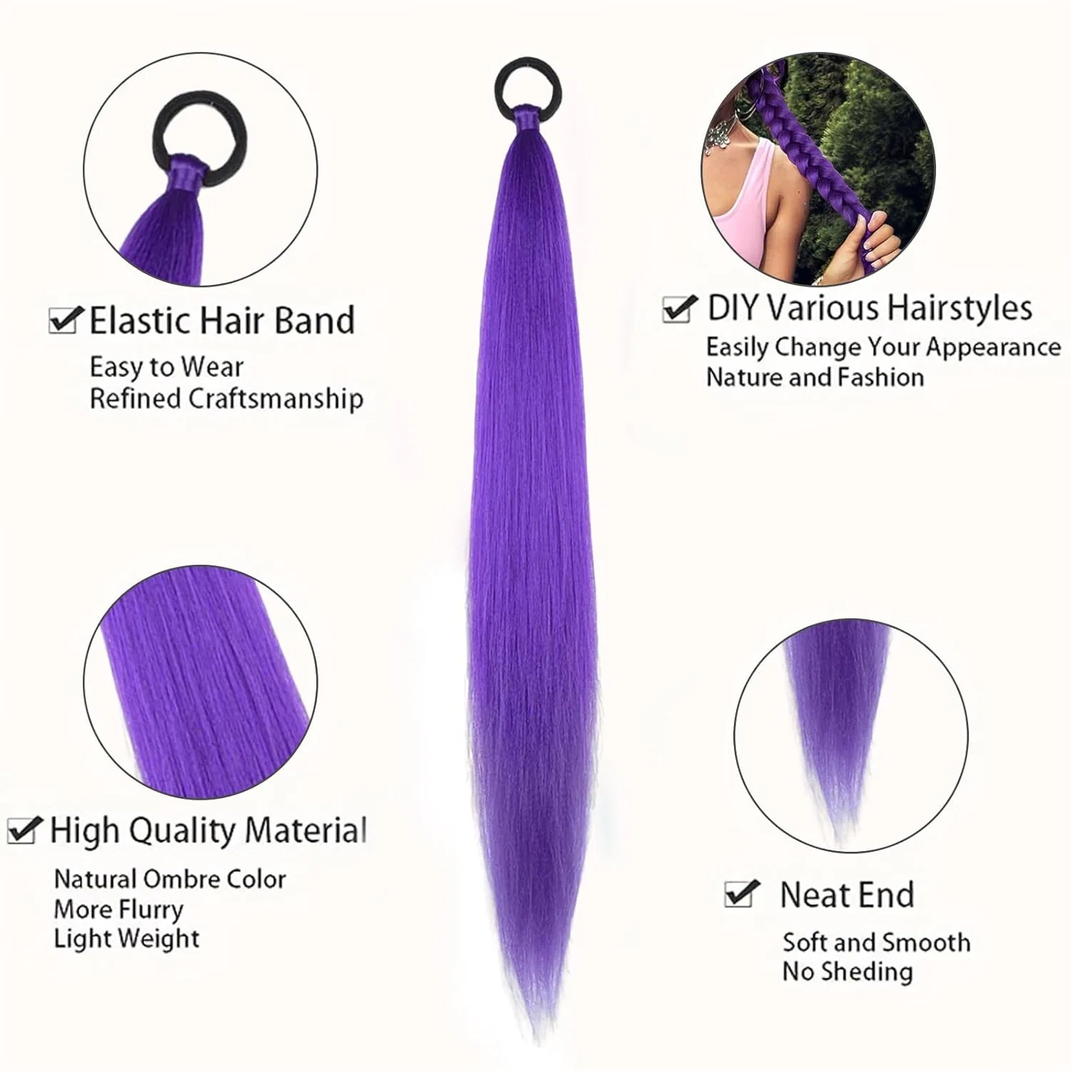 Набор из 2 фиолетовых синтетических волос для плетения 70 см Brtnup — фото 3