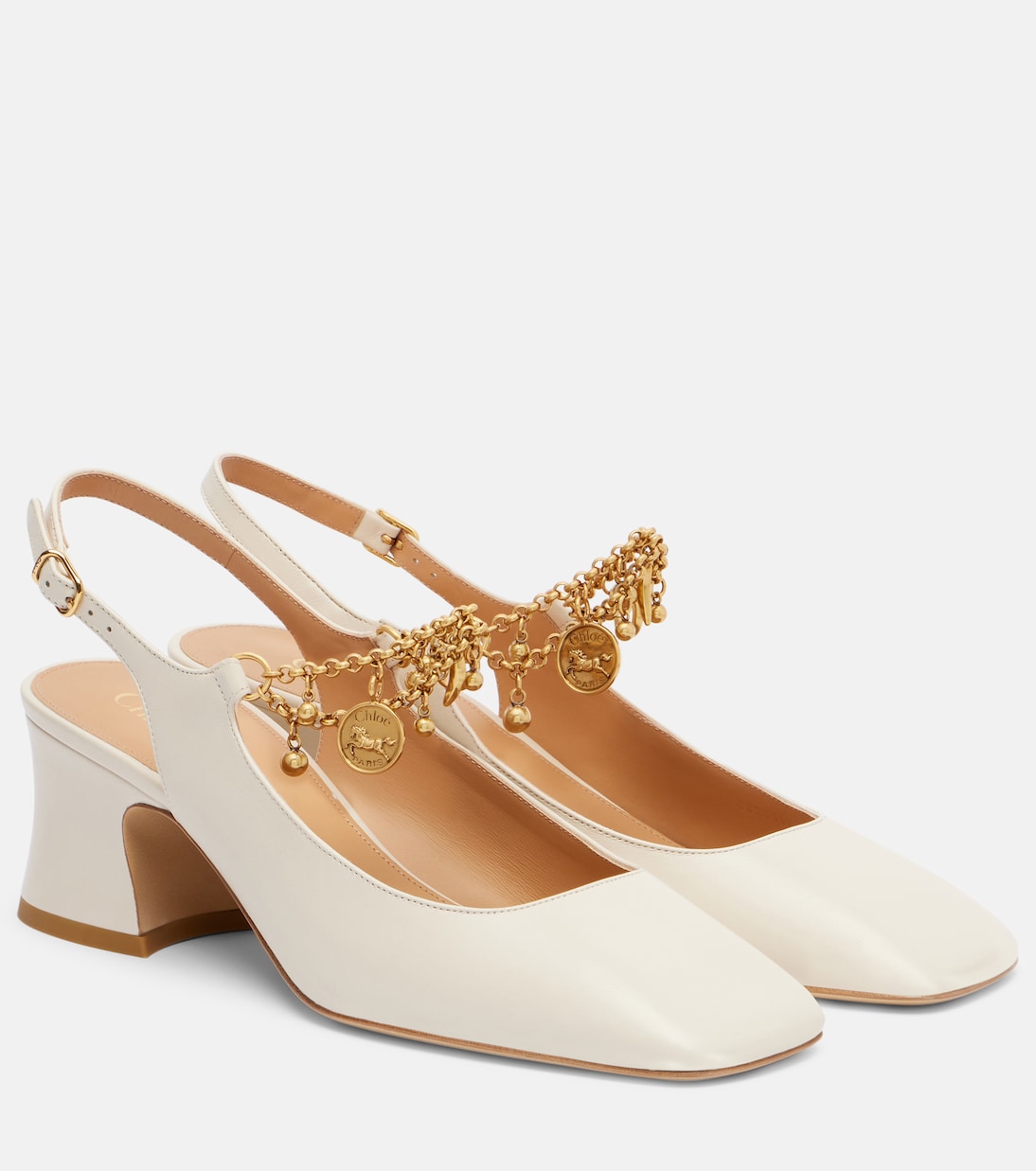 Кожаные туфли-лодочки Chloé Charms 55 с открытой пяткой Chloé, Eggshell