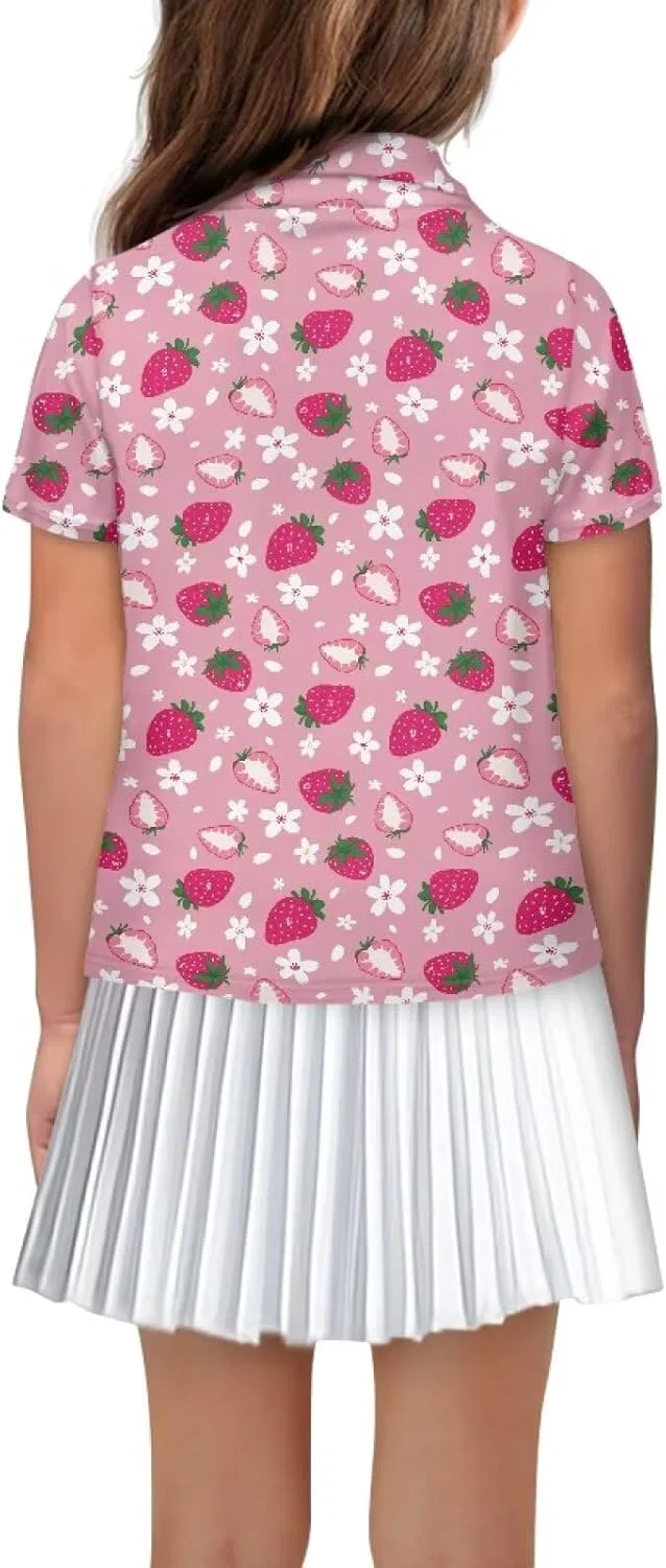 Детская рубашка-поло для гольфа Jekioweii, Strawberry Floral Print — фото 2