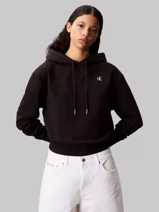 Худи из махровой ткани с вышитым логотипом, черное Calvin Klein