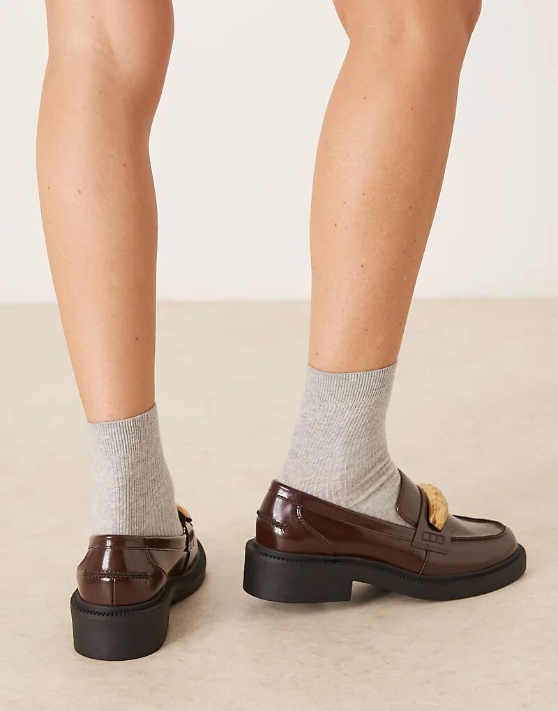 Широкие лоферы ASOS DESIGN с отделкой Mistral коричневого цвета — фото 4