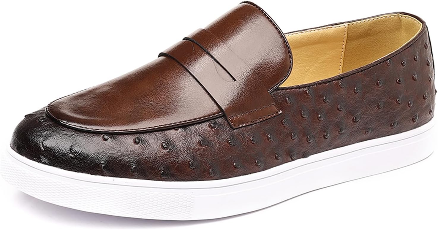 

Мужские кожаные лоферы на платформе с круглым носком, без шнурков, ретро стиль, удобная толстая подошва, легкие лоферы без рук для повседневных прогулок Bangteuo, коричневый