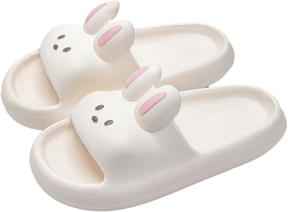 

Женские и мужские шлепанцы с милым мультяшным дизайном Rungion, быстро сохнущие, для ванной, с противоскользящей подошвой, домашние тапочки-подушки, белый