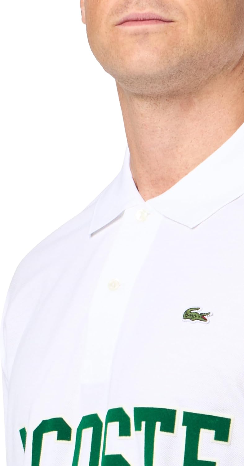 Lacoste мужская короткая рукав классический крой поло с крупной надписью спереди, White — фото 3
