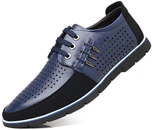 

Мужские дерби оксфорды на шнуровке с ортопедической стелькой, повседневные прогулочные туфли, противоскользящие, для офиса и работы, кожаные Boxpopla, синий