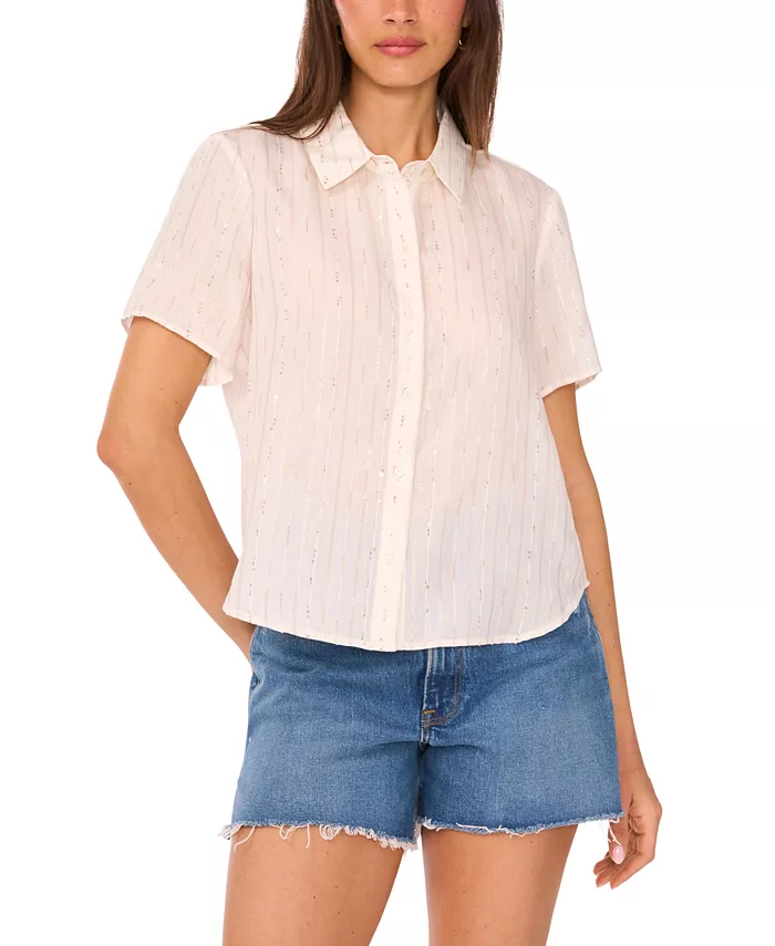 

Женская рубашка с коротким рукавом, расшитая пайетками Vince Camuto, белый
