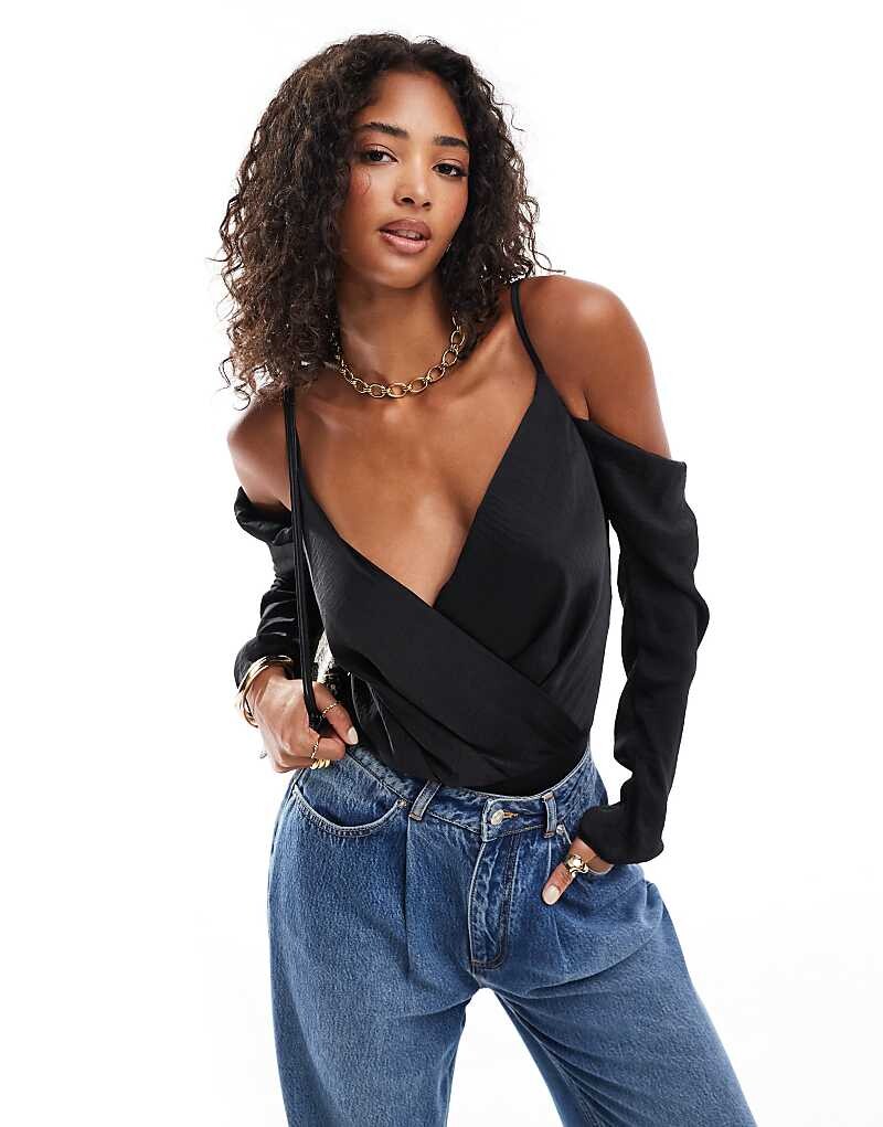 

ASOS DESIGN – Черное боди с открытыми плечами