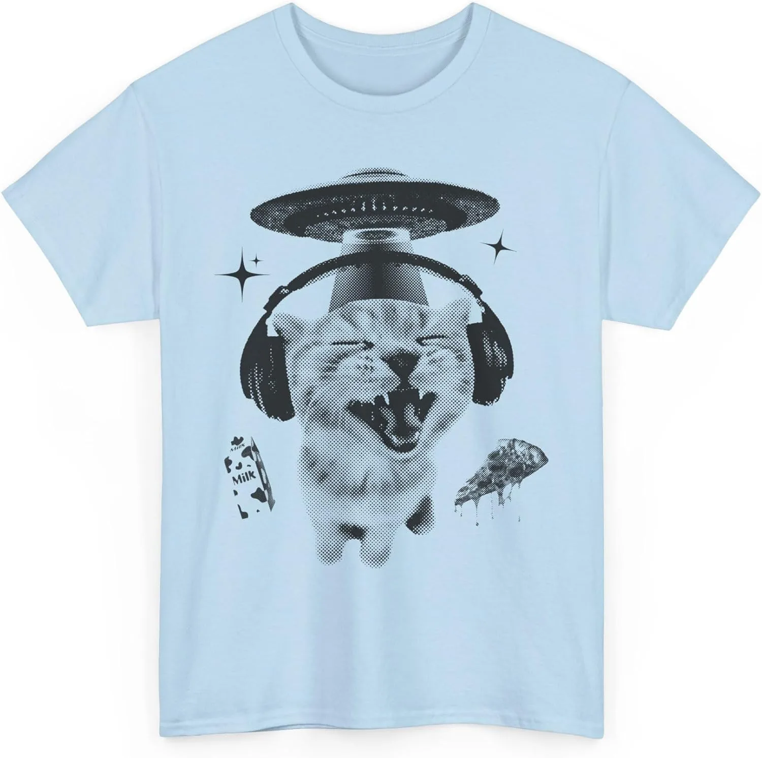 Футболка с принтом Alien Cat Meme, забавный винтажный бутлег 90-х, UFO y2k GENERIC, светло-голубой