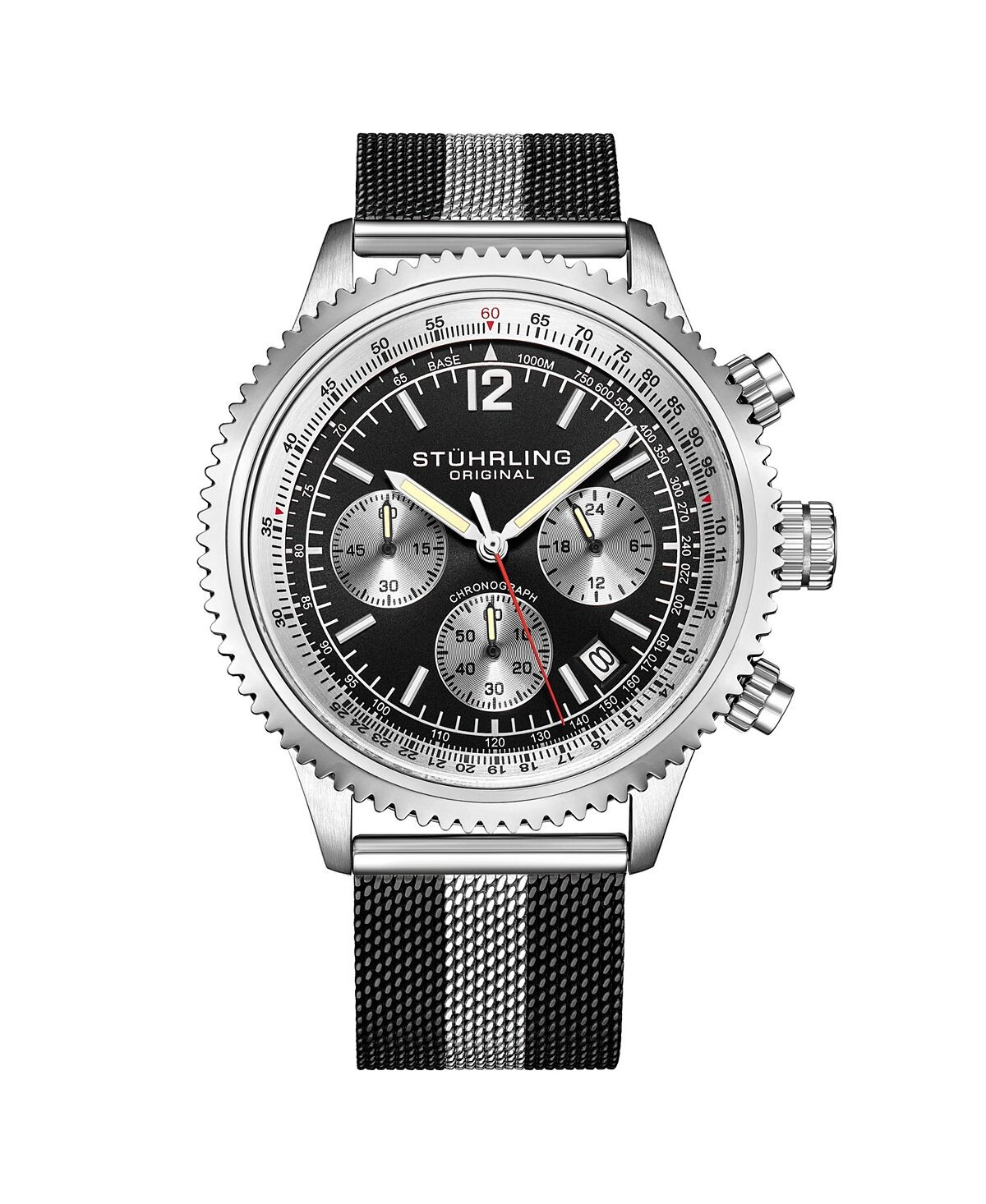 

Мужские часы Monaco Black | Серебристый, нержавеющая сталь, черный циферблат, круглые часы 47 мм Stuhrling