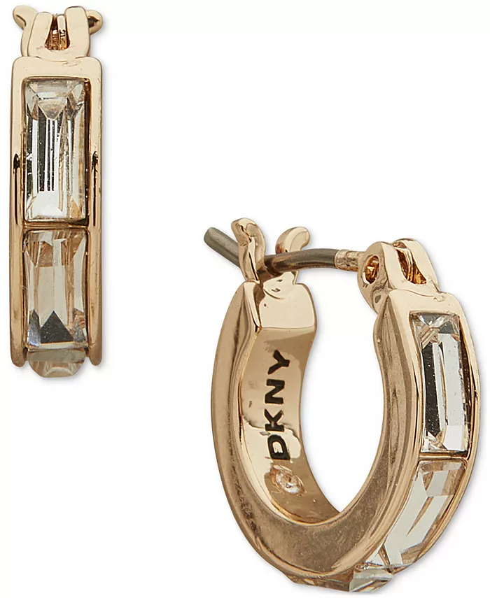

Серьги-кольца с кристаллами огранки «багет» маленькие, 0,34 дюйма DKNY, золотой